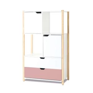 Armario Montessori (puertas y cajones) madera/rosa