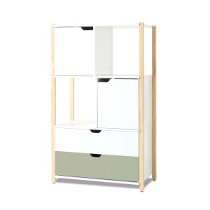 Armario Montessori (puertas y cajones) madera/verde-oliva