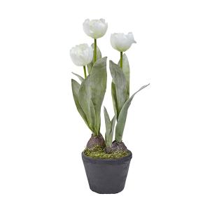 Arreglo tulipán esmerilado en maceta artificial blanco h46