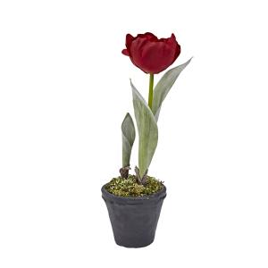 Arreglo tulipán esmerilado en maceta artificial rojo h27