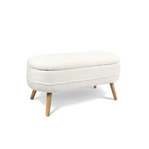 Banco arcón de tela bouclé blanco con patas de madera 48x10…