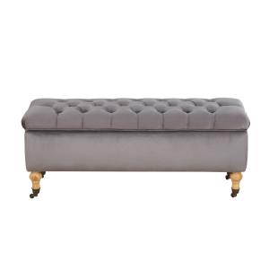 Banco baúl de 2 plazas de terciopelo gris