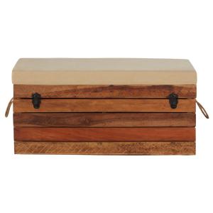 Banco baúl de mango y algodón beige oscuro