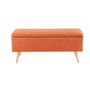 Banco con arcón vintage tapizado naranja y patas de madera…
