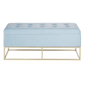 Banco con baúl azul verdoso y metal dorado