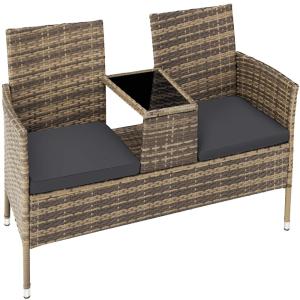 Banco de jardín ratán, mesa 2 plazas 131 x 59 x 82 cm natur…