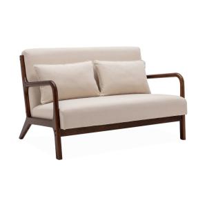 Banco en madera de hevea madera oscura y tela, 2 plazas, be…