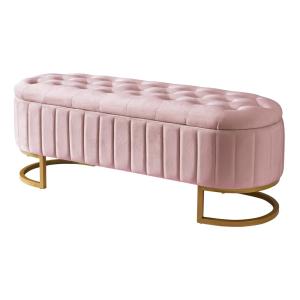 Banco para cama tapizado en terciopelo rosa con patas dorad…