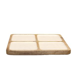 Bandeja cuadrado de madera de mango blanco con 4 compartime…