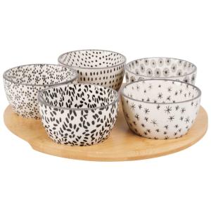 Bandeja de bambú con 5 cuencos de cerámica para aperitivos