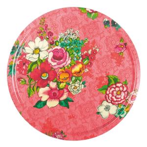 Bandeja de madera estampada floral rosa ø46cm