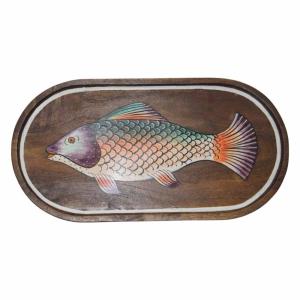 Bandeja de madera marrón pintada a mano 48x2x25cm
