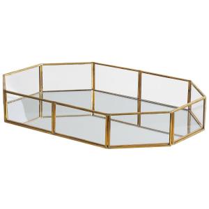 Bandeja decorativa espejado vidrio dorado