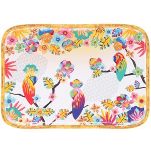 Bandeja rectangular de melamina con estampado tropical 45 cm