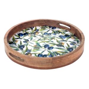 Bandeja redonda aceitunas madera blanco 5x35x35cm