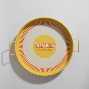 Bandeja redonda, amarilla, beige y roja