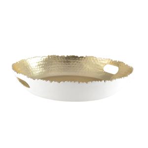 Bandeja redonda blanca y dorada martillada 33x33x5.5 cm