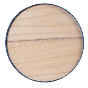 Bandeja redonda de madera de pino y metal azul D. 25