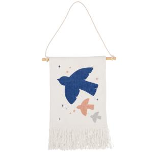 Banderín decorativo de algodón con pájaros multicolores 28x…