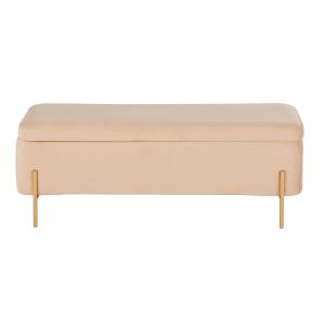 Banqueta baúl de metal dorado y terciopelo beige