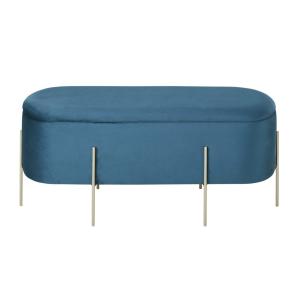 Banqueta con arcón de terciopelo azul verdoso y metal dorad…