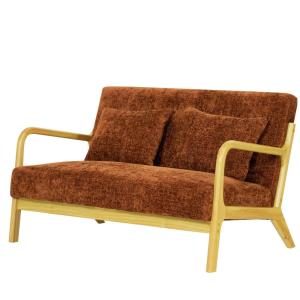 Banqueta escandinava 2 plazas en madera y tejido terracota