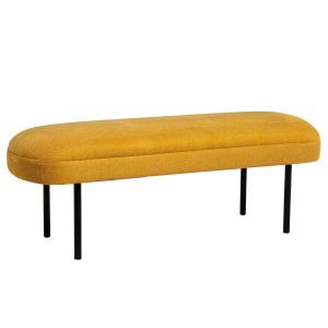 Banqueta tapizado mostaza con patas negras.
