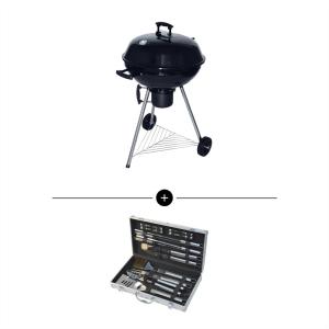 Barbacoa de carbón con maletín de utensilios, negro