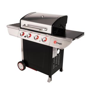 Barbacoa de gas de 4 quemadores en acero negro y gris