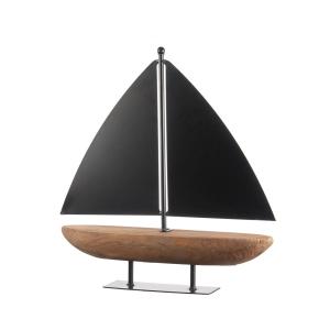 Barco grande en madera y metal, negro, 45x10,5x48 cm