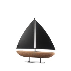 Barco pequeño en madera y metal, negro, 35x8,5x38 cm