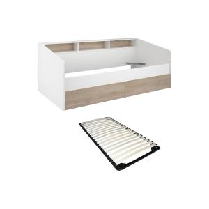 Base de cama melamina color natural claro, blanco 90 x 200…