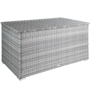 Baúl de jardín de ratán sintético 145x82,5x79,5 cm gris cla…