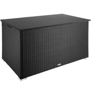 Baúl de jardín de ratán sintético 145x82,5x79,5 cm negro
