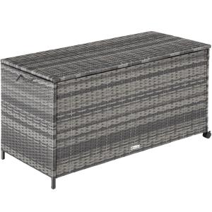 Baúl de jardín de ratán sintético con ruedas 117x54x64 cm g…