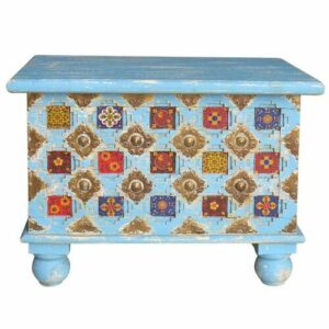 Baúl de madera acabado artesanal azul