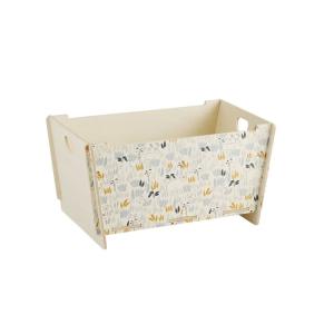 Baúl de madera natural con motivo de osito 69,5x40x35cm