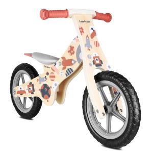 Bicicleta sin pedales para niños de madera natural roja y g…