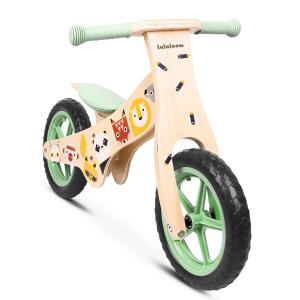 Bicicleta sin pedales para niños de madera natural verde