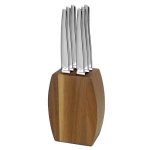 Bloque de madera de acacia con 6 cuchillos para carne Acero…