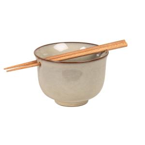 Bol para arroz de cerámica verde y palillos de madera de ha…