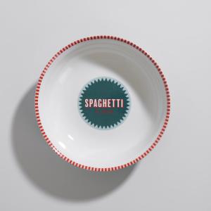 Bol para pasta de cerámica blanca, azul y naranja