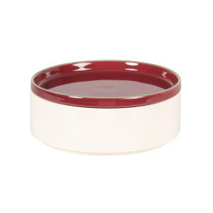 Bol para poke con tapa y plato de cerámica beige y roja