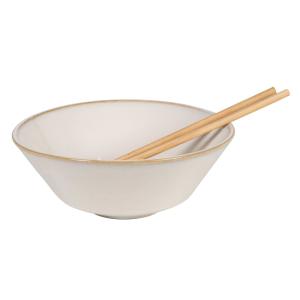 Bol para ramen de cerámica beige y palillos de madera de ro…