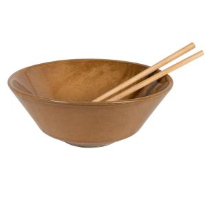 Bol para ramen de cerámica ocre y palillos de madera de hay…