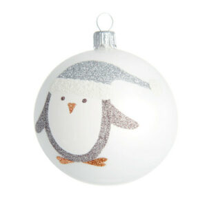 Bola de Navidad blanca con motivo de pingüino plateado