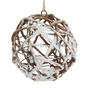 Bola de Navidad con ramaje de metal y papel marrón y blanco