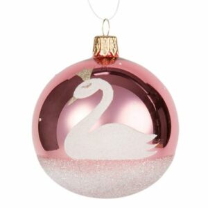 Bola de Navidad de cristal con estampado de cisne rosa bril…