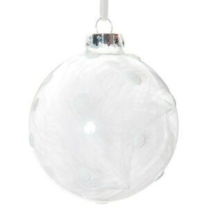 Bola de Navidad de cristal con lunares blancos y plumas bla…