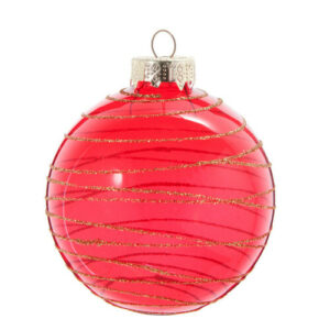Bola de Navidad de cristal tintado rojo con motivos dorados
